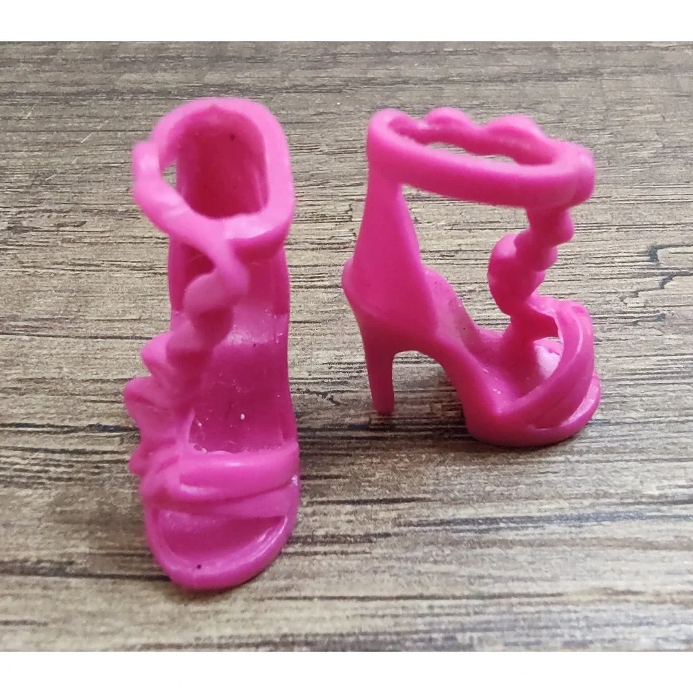 Barbie Doll Model Muse Fashion Fever Ruffle High Heel Sandals Shoes Hot Pink Z9